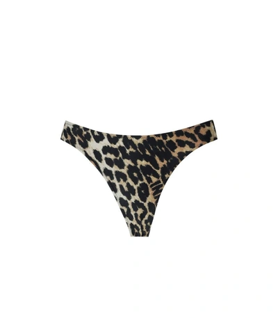 Shop Ganni Leopard Print Cut-out Bikini Bottom In Brown