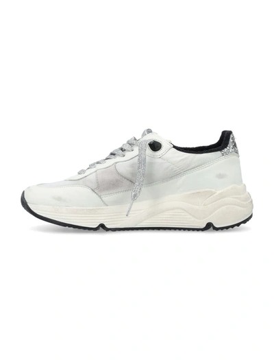 Shop Golden Goose Running Sole Nylon Upper Tongue Leather In Optic White/white/black/silver