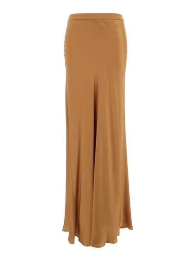 Shop Antonelli Maxi Brown Skirt With Split At The Back In Acetate Blend Woman