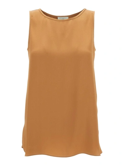 Shop Antonelli 'perugia' Brown Sleeveless Top With U Neckline In Silk Blend Woman