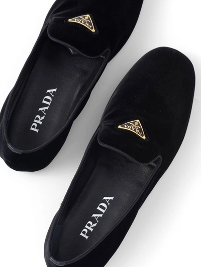 Prada Triangle Logo Velvet Loafers In Black
