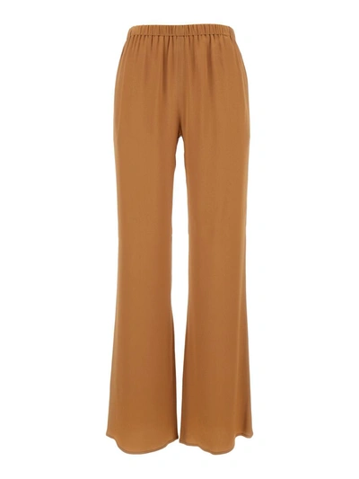 Shop Antonelli Brown Loose Pants With Elastic Waistband In Silk Blend Woman