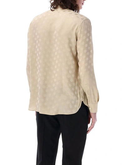 Shop Saint Laurent Shirt In Dotted Shiny And Matte Silk In Crema