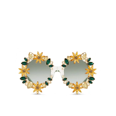Shop Dolce & Gabbana Crystal Sunglasses In Gold