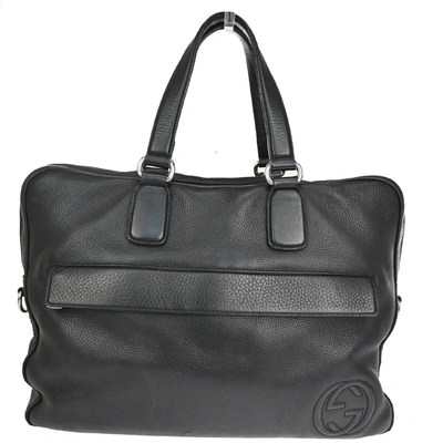 Shop Gucci Interlocking Black Leather Backpack Bag ()
