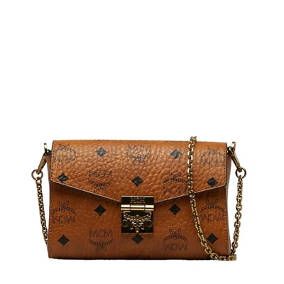 Shop Mcm Visetos Brown Leather Shopper Bag ()