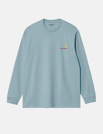 Shop Carhartt -wip Long Sleeve American Script T-shirt (loose) In Blue