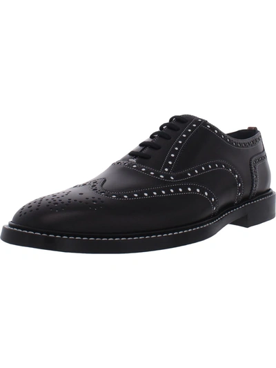 Shop Burberry Lennard Mens Leather Oxford Wingtip Shoes In Black