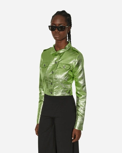 Shop Priscavera Cropped Moto Jacket Wasabi In Green