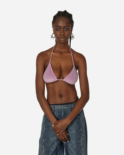 Shop Priscavera Velour Triangle Bikini Top Lavender In Purple