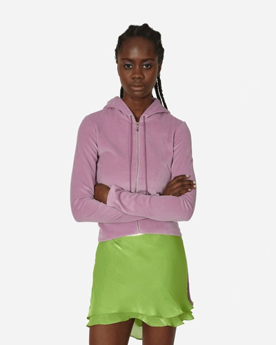 Shop Priscavera Velour Ruched Zip-up Hoodie Lavender In Purple