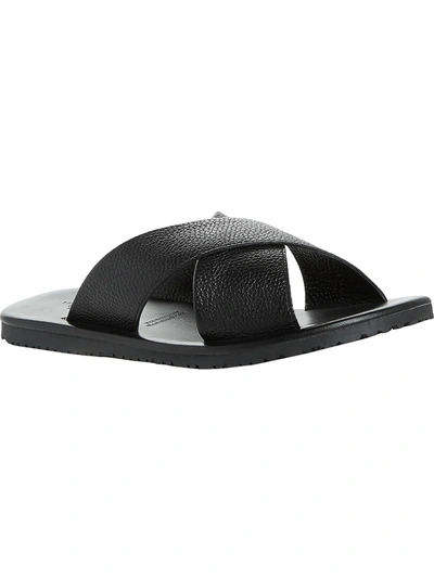 Shop The Men's Store Mens Leather Pebbled Flat Sandals In Black