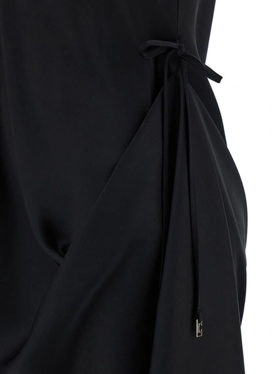 Shop Low Classic Black Midi Slip Dress With Drawstring In Light-weight Fabric Woman