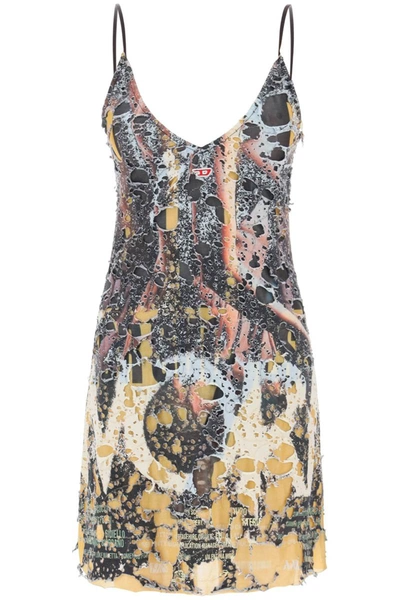 Shop Diesel Destroyed Jersey Mini Dress In 8 In Multicolor