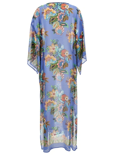Shop Etro Long Multicolor Kaftan With Bouquet-inspired Print In Viscose Woman In Blu