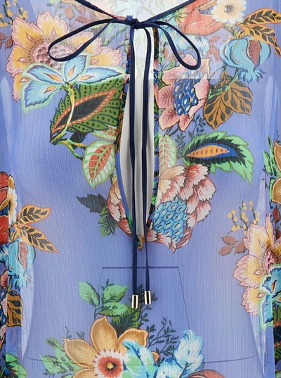 Shop Etro Long Multicolor Kaftan With Bouquet-inspired Print In Viscose Woman In Blu