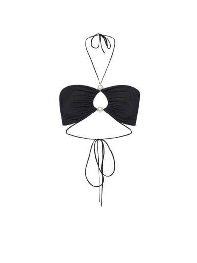 Shop Magda Butrym Halterneck Bandeau Top With Pearls In Black
