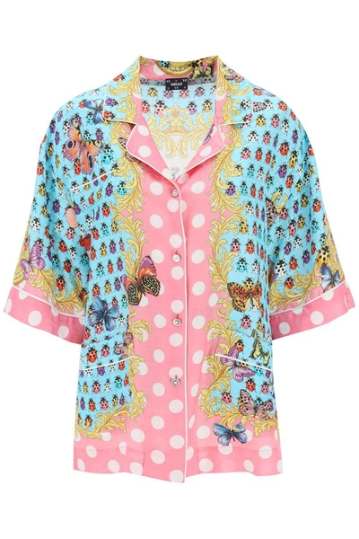 Shop Versace Butterflies & Ladybugs Short Sleeve Shirt In Multicolor
