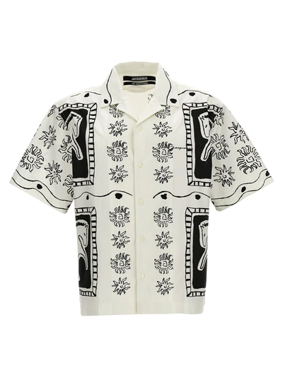 Shop Jacquemus La Chemise Jean Shirt, Blouse White/black