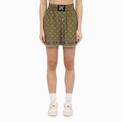 Shop Palm Angels Boxer Shorts With Military Green Print Women