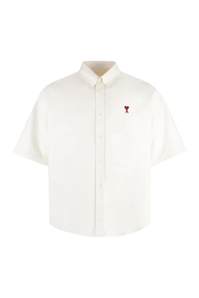 Shop Ami Alexandre Mattiussi Ami Paris Short Sleeve Cotton Shirt In Ivory