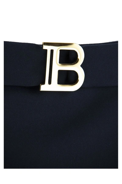 Shop Balmain Short Blue Wool Low-rise Skirt