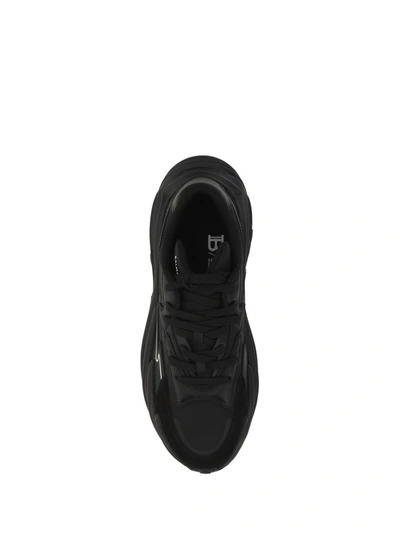 Shop Balmain 'run-row' Black Leather And Nylon Sneakers