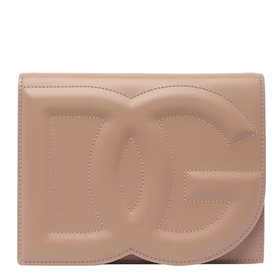 Shop Dolce & Gabbana 'dg' Powder Calf Leather Bag In Beige