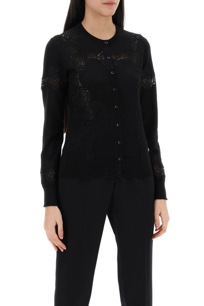 Shop Dolce & Gabbana Lace-insert Cardigan With Eight In Black