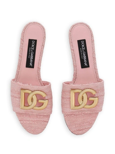 Shop Dolce & Gabbana Pink Fabric Slippers