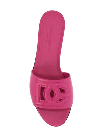 Shop Dolce & Gabbana Dg Leather Flat Sandals In Pink