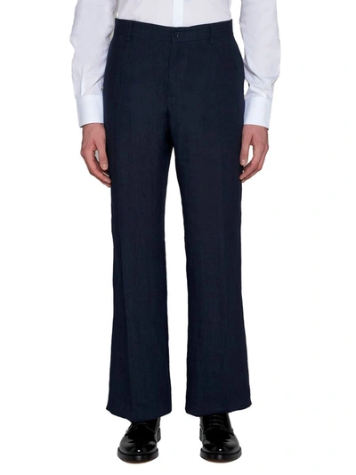 Shop Dolce & Gabbana Linen Trousers In Blue