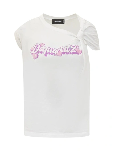 Dsquared2 White Knotted T-shirt In White