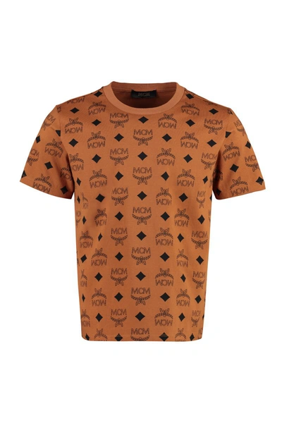 Shop Mcm Cotton Crew-neck T-shirt In Brown