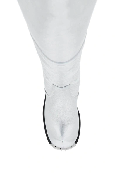 Shop Mm6 Maison Margiela Laminated Leather Boots In Silver