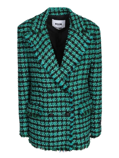 Msgm Green Tweed Blazer In Green