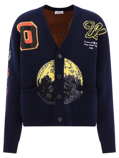 Shop Off-white Blue And Multicolour Wool Blend Moon Phase Cardigan