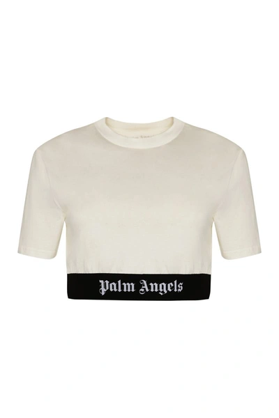 Shop Palm Angels Cotton Crop Top In White