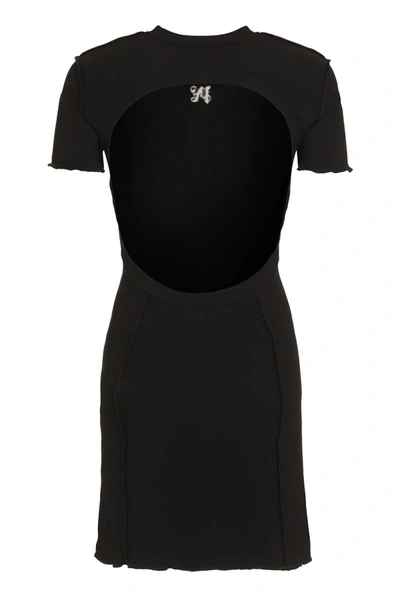 Palm Angels Monogram Ribbed Dress With Frayed Edges In Black