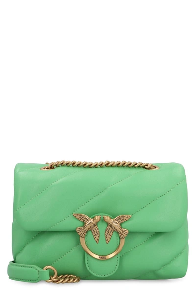 Shop Pinko Love Mini Puff Leather Crossbody Bag In Green