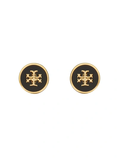 Shop Tory Burch Black And Gold Metal Kira Earrings In Tory Gold / Black