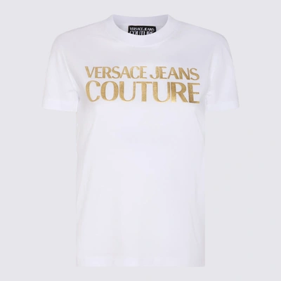 Shop Versace Jeans Couture White And Gold-tone Cotton T-shirt