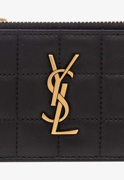 Shop Saint Laurent Cassandre Quilted Leather Zipped Cardholder In Black