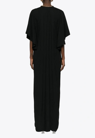 Moschino Chain And Heart Envers Maxi Dress In Satin In Black