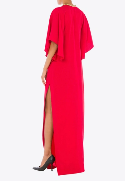 Shop Moschino Chain And Heart Envers Maxi Dress In Satin In Red