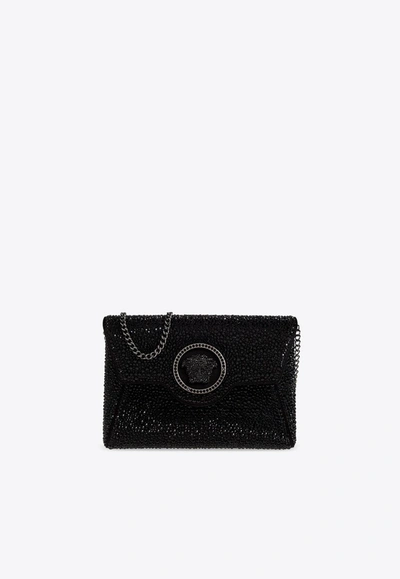 Versace Crystal-embellished La Medusa Envelope Clutch In Black
