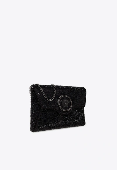 Versace Crystal-embellished La Medusa Envelope Clutch In Black