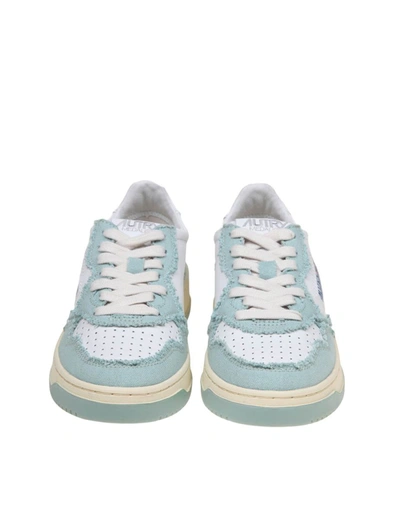 Shop Autry Leather And Canvas Sneakers In White/blu