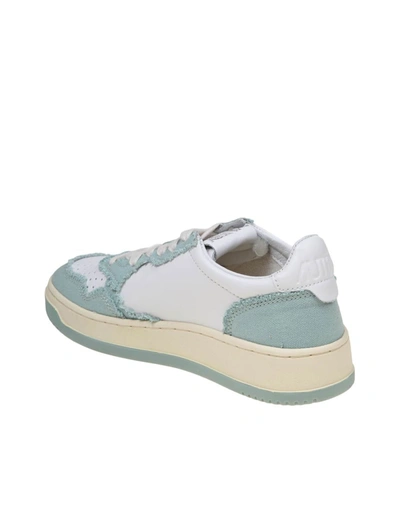 Shop Autry Leather And Canvas Sneakers In White/blu