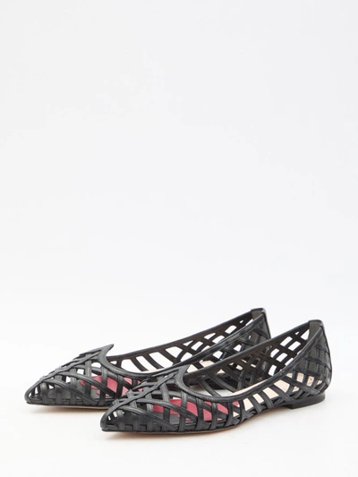 Roger Vivier Leather Point Toe Ballet Flats With Cut-out Details In Black